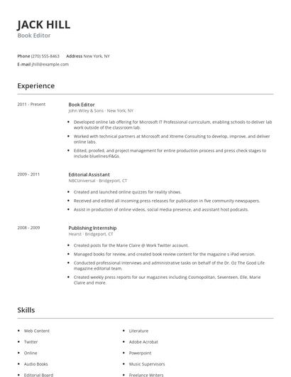 Book Editor Resume