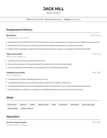 Book Editor Resume
