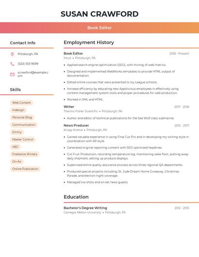 Book Editor Resume