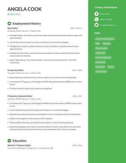 Book Editor Resume