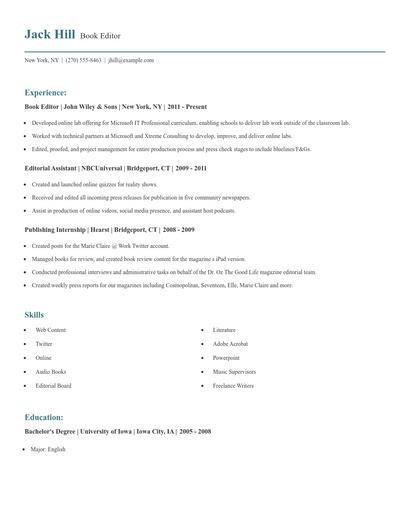 Book Editor Resume