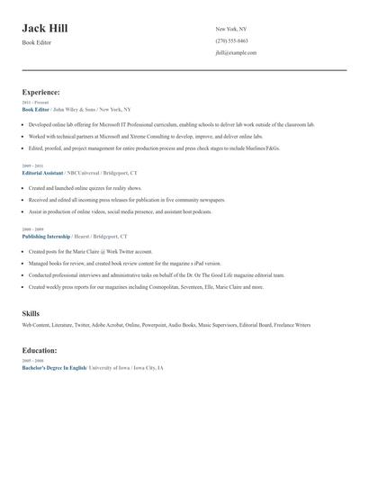Book Editor Resume