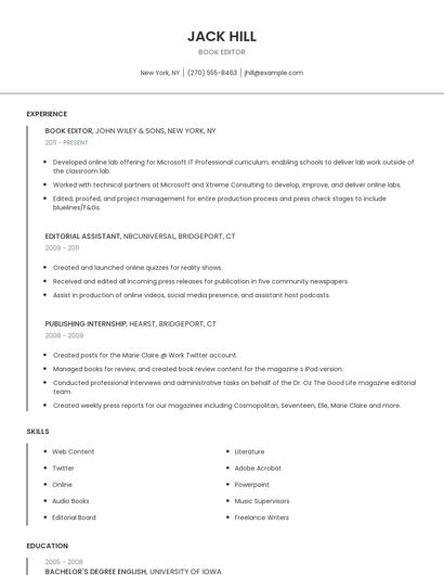 Book Editor Resume