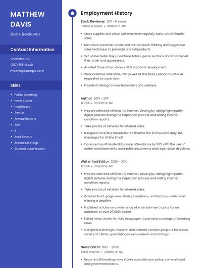 Book Reviewer Resume