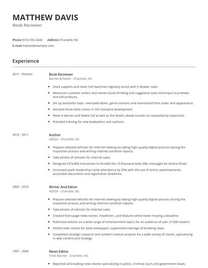 Book Reviewer Resume