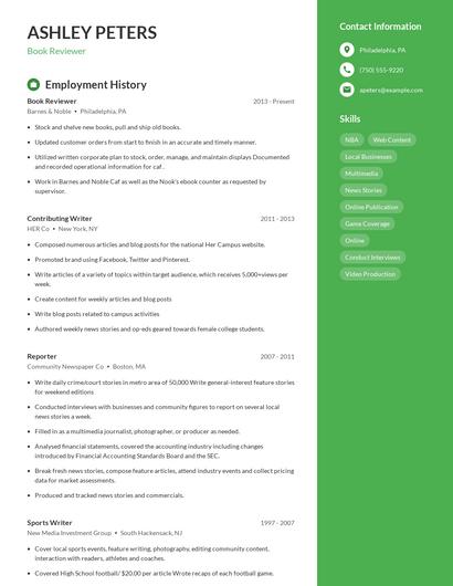 Book Reviewer Resume