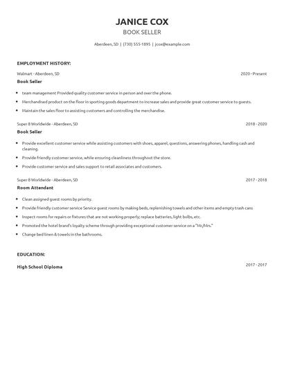 Book Seller Resume