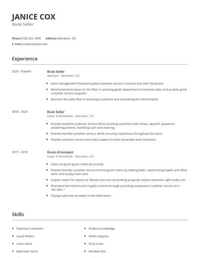 Book Seller Resume