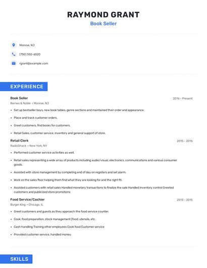 Book Seller Resume