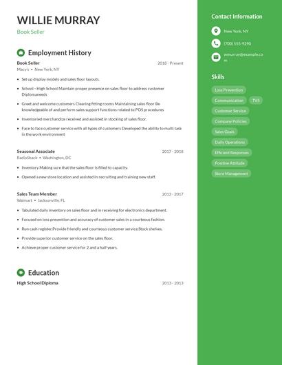 Book Seller Resume