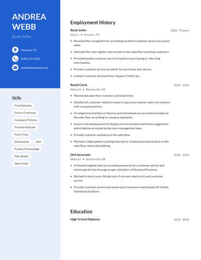 Book Seller Resume