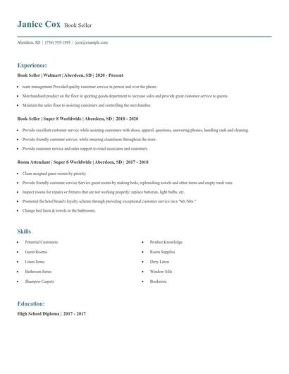 Book Seller Resume