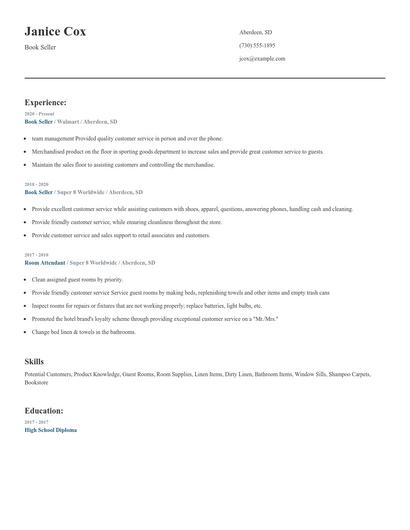 Book Seller Resume