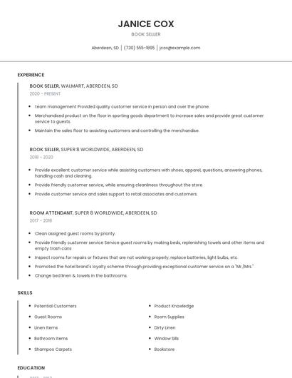 Book Seller Resume
