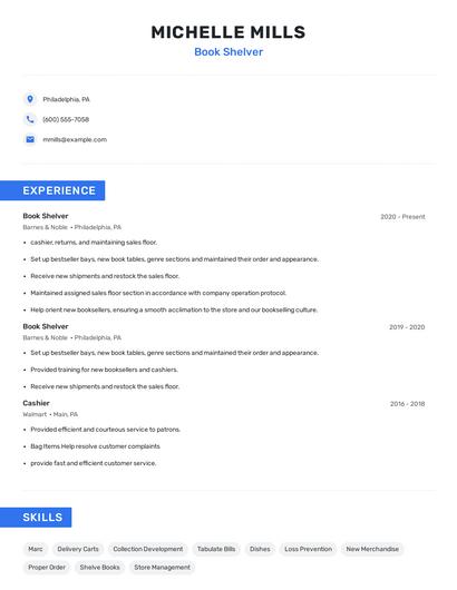 Book Shelver Resume