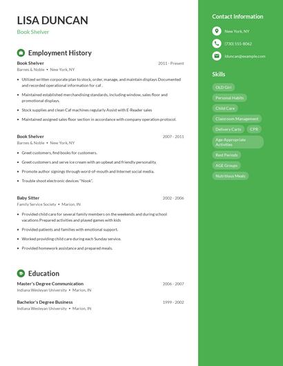Book Shelver Resume