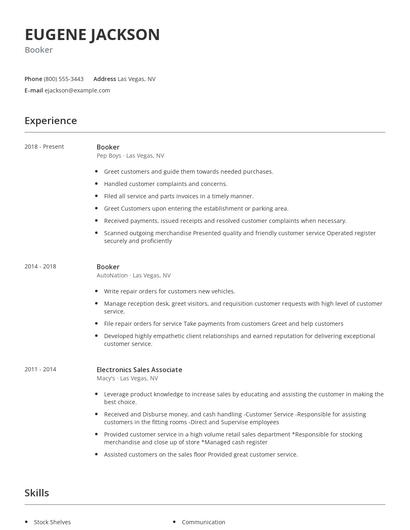 Booker Resume