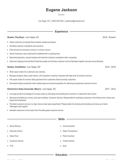 Booker Resume