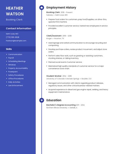 Booking Clerk Resume