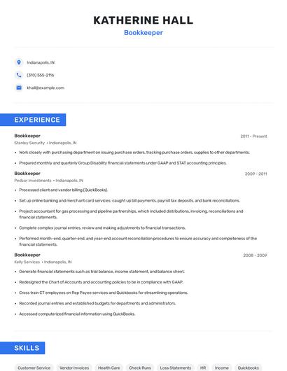 Bookkeeper Resume