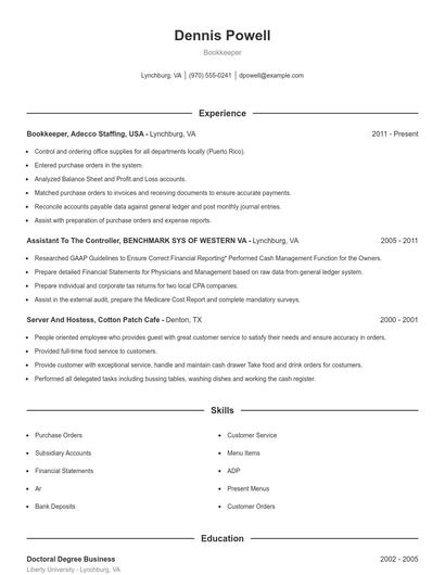 Bookkeeper Resume