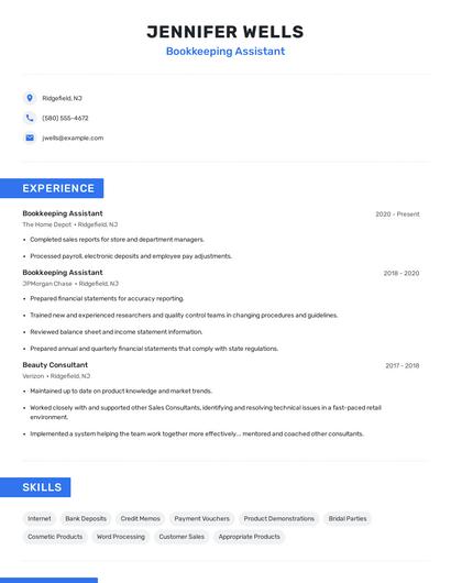 Bookkeeping Assistant Resume