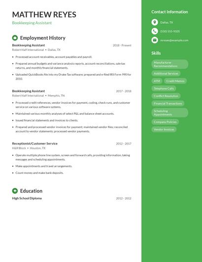 Bookkeeping Assistant Resume
