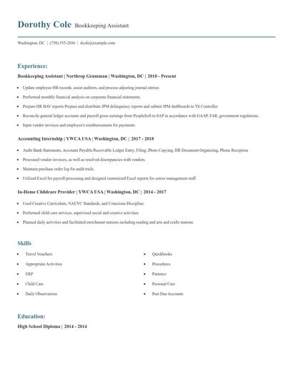 Bookkeeping Assistant Resume