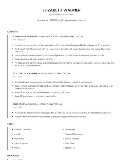 Bookkeeping Assistant Resume