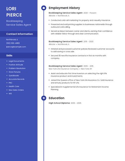 Bookkeeping Service Sales Agent Resume
