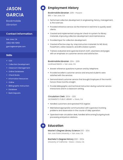Bookmobile Librarian Resume