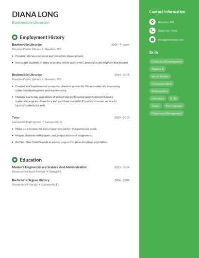Bookmobile Librarian Resume