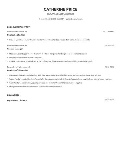Bookseller/Cashier Resume
