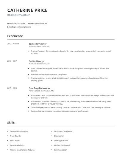 Bookseller/Cashier Resume