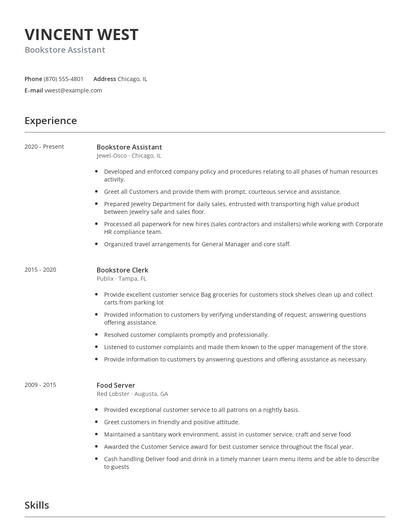 Bookstore Assistant Resume