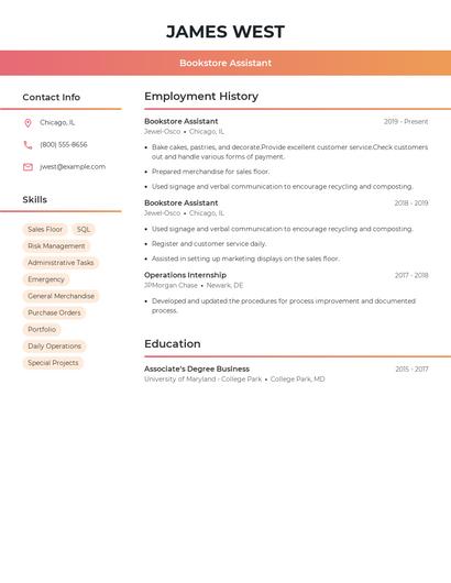 Bookstore Assistant Resume