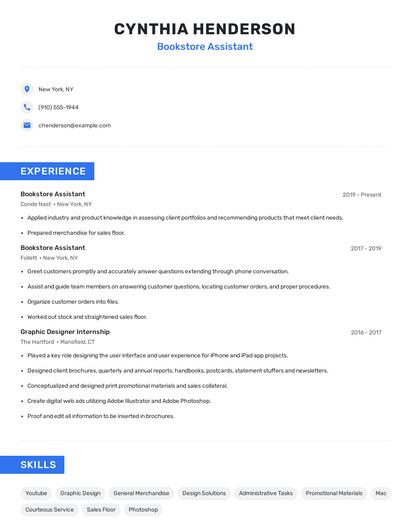 Bookstore Assistant Resume