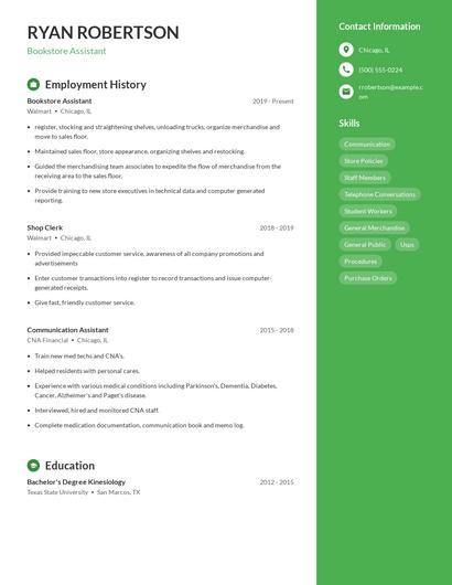 Bookstore Assistant Resume