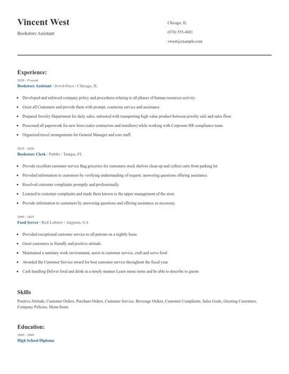 Bookstore Assistant Resume