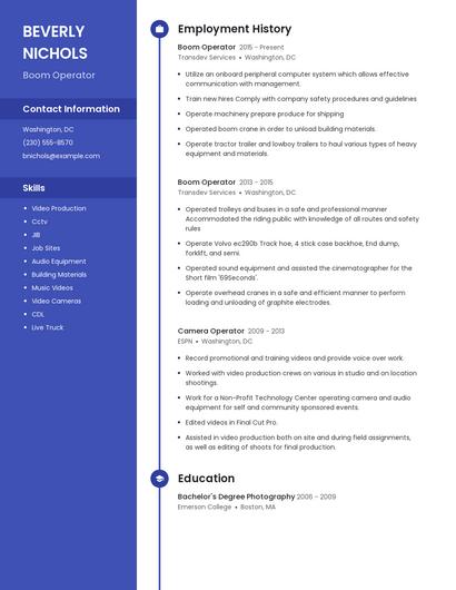 Boom Operator Resume