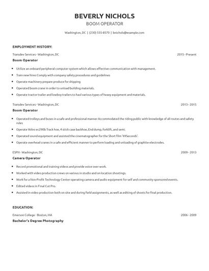 Boom Operator Resume