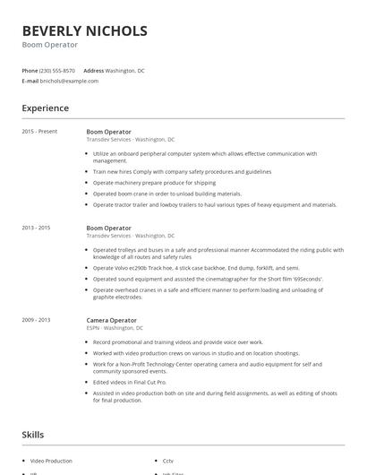 Boom Operator Resume