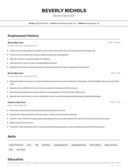 Boom Operator Resume