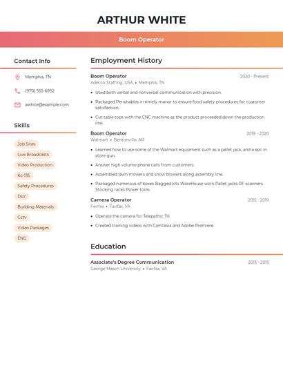 Boom Operator Resume