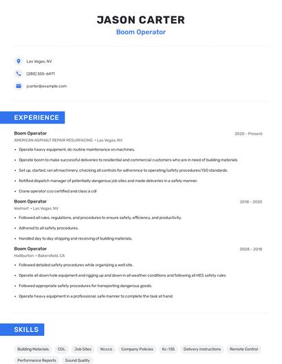 Boom Operator Resume