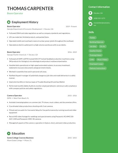 Boom Operator Resume