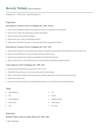 Boom Operator Resume