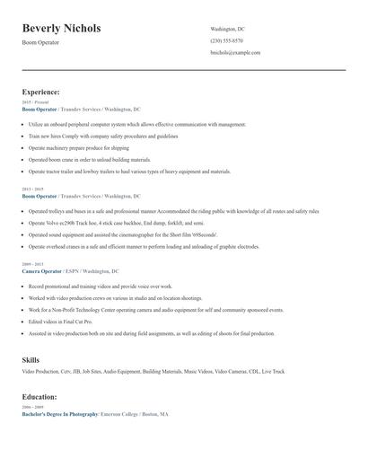 Boom Operator Resume