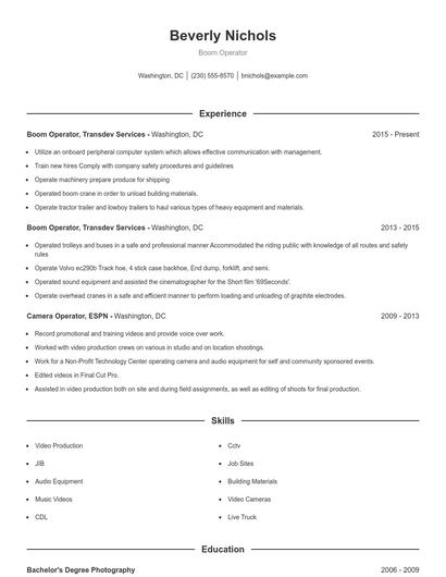 Boom Operator Resume