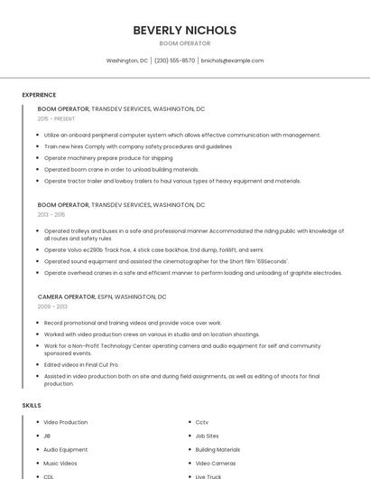 Boom Operator Resume